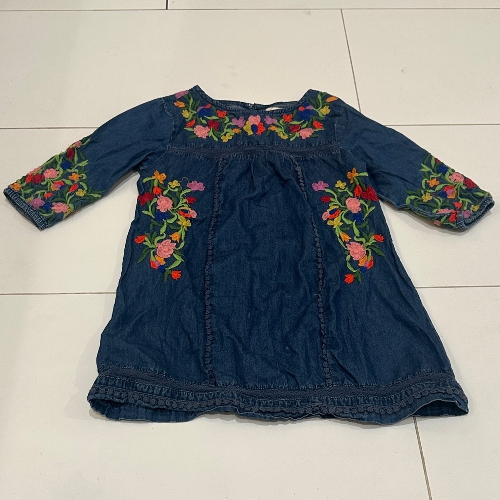 Peek Denim Dress with Colorful Floral Embroidery 4/5 girls
